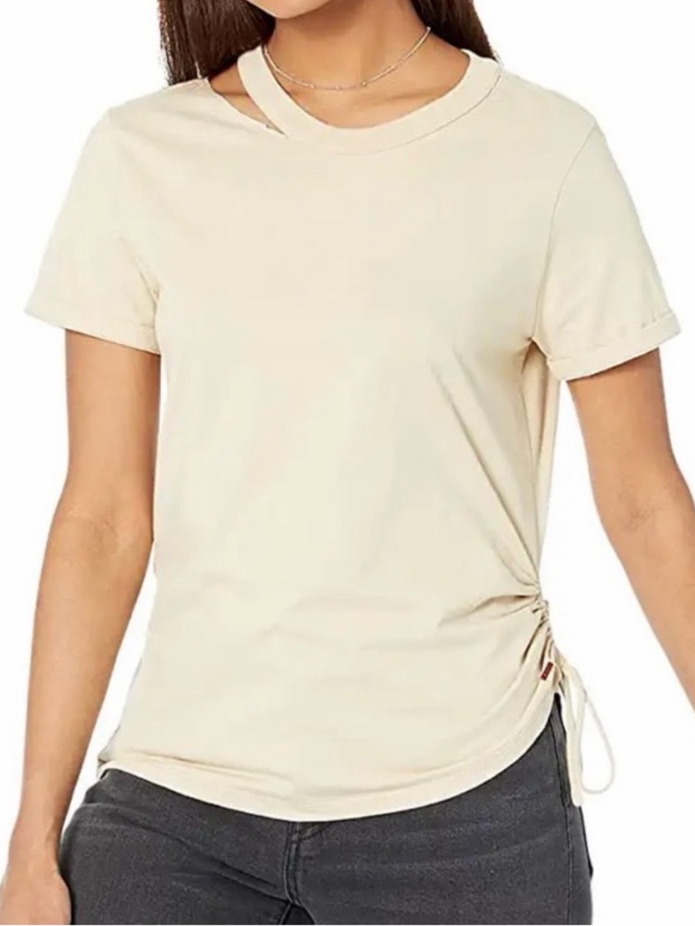 NWT - n:philanthropy Vancouver Tee Women’s Small Cream Short Sleeve Side-Ruched